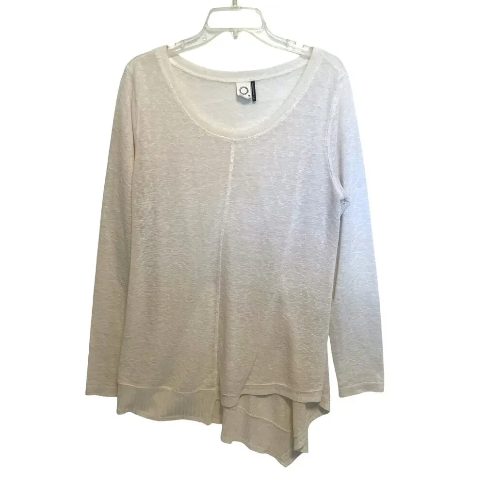 Anthropologie Akemi + Kin Ezri Asymmetrical Tunic Womens Large Ivory Burnout Top - Picture 2 of 9